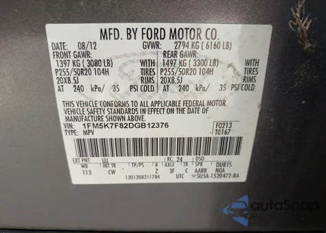 2013 Ford Explorer Limited z USA, uszkodzony, nr VIN 1FM5K7F82DGB12376